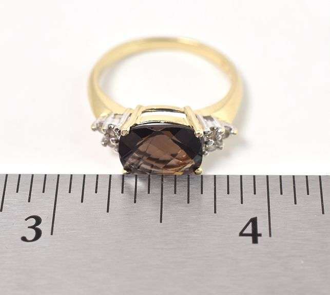 Wonderful 14K Yellow Gold Smokey Quartz and Diamond Ring