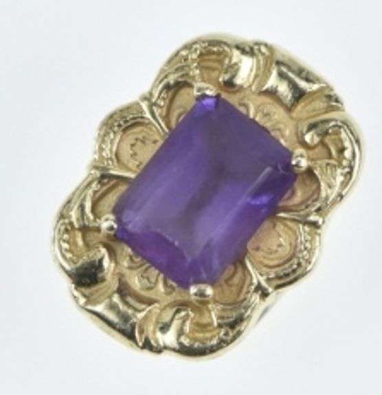14K Yellow Gold Emerald Cut Amethyst Slide Bracelet Charm/Pendant