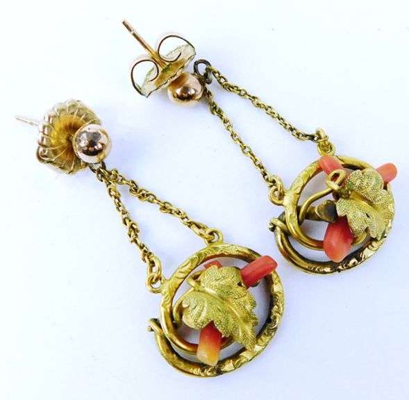Antique 14K Gold Filled Dangly Coral Earrings