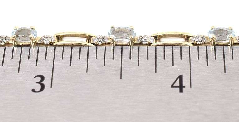 Cute 10K Yellow Gold Aquamarine and Diamond Bracelet