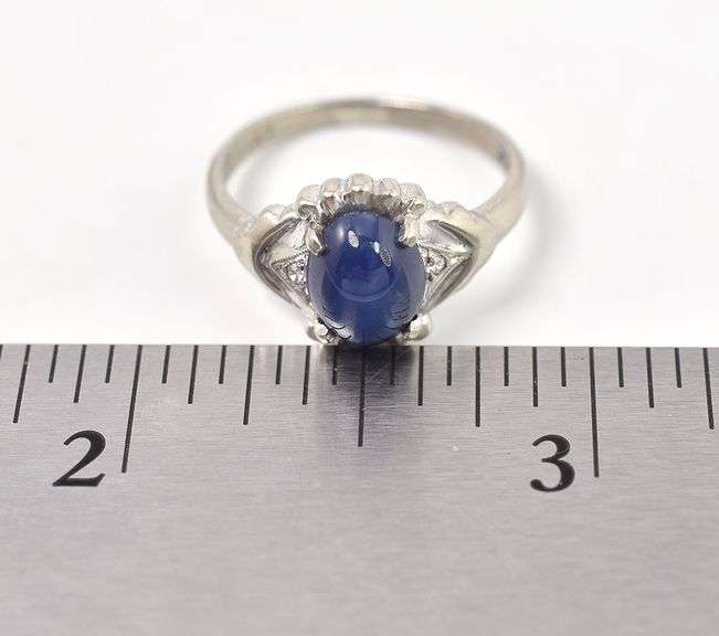 Dazzling 10K White Gold Star Sapphire and Diamond Ring