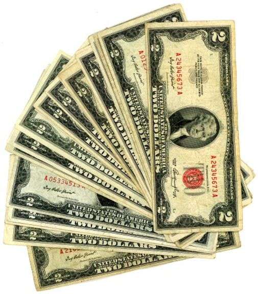 19 $2 Red Seal US Notes from 1953