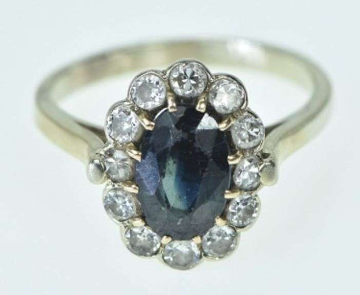 14K White Gold 2.00 Ctw Oval Sapphire Diamond Halo Ring