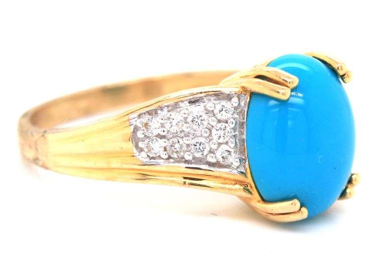 14kt Yellow gold Turquoise and diamond ring