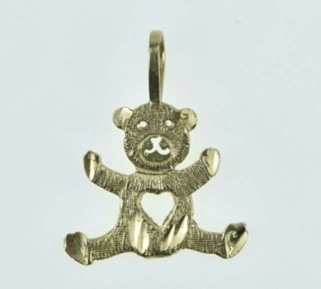 14K Yellow Gold Teddy Bear Stuffed Animal Toy Heart Charm/Pendant