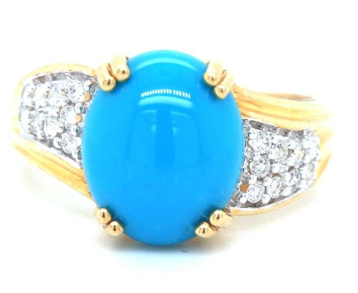 14kt Yellow gold Turquoise and diamond ring