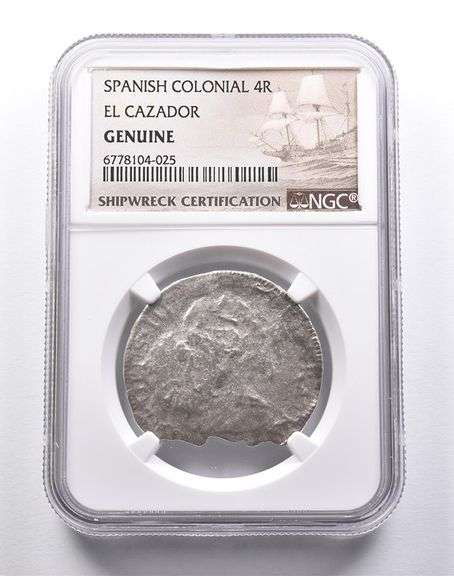 Genuine El Cazador Spanish Colonial 4 Reales NGC Shipwreck Certificate