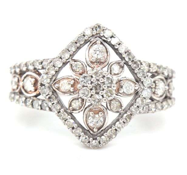 10kt White gold Rose and white gold diamond cluster ring