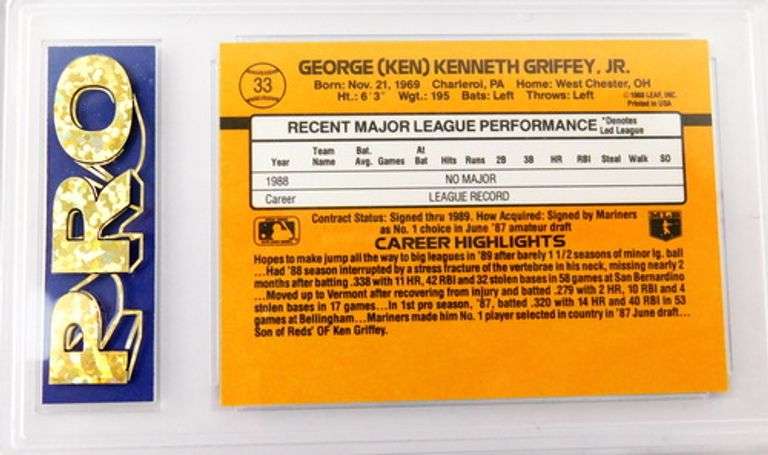 1989 Ken Griffey, Jr. Rookie Baseball Card, Graded 8.5