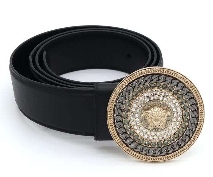 Versace Crystal Embalished Medusa Buckle Belt