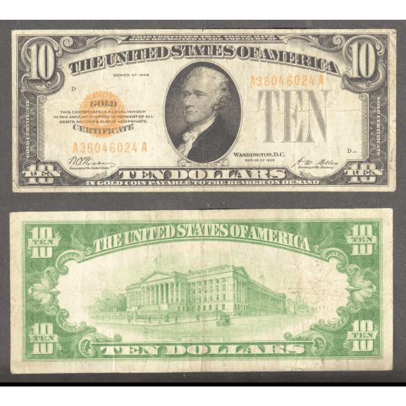 $10 1928 Gold Cert, Fr. 2400 Gold Certificate Very Fine
