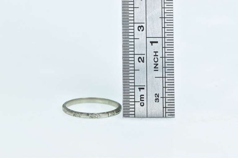 18K White Gold 1940's 1.9mm Blossom Pattern Wedding Band Ring
