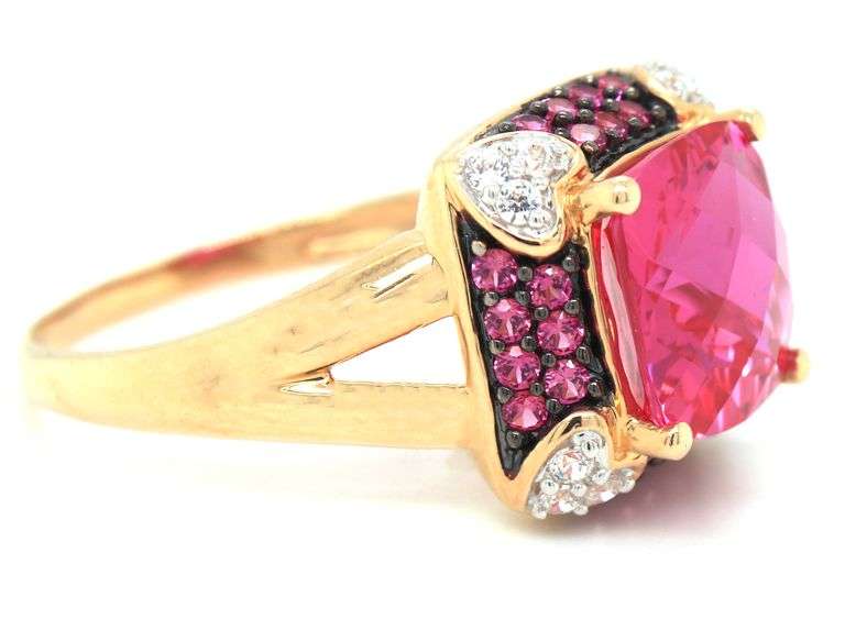 14kt Yellow gold pink topaz and diamond cocktail ring