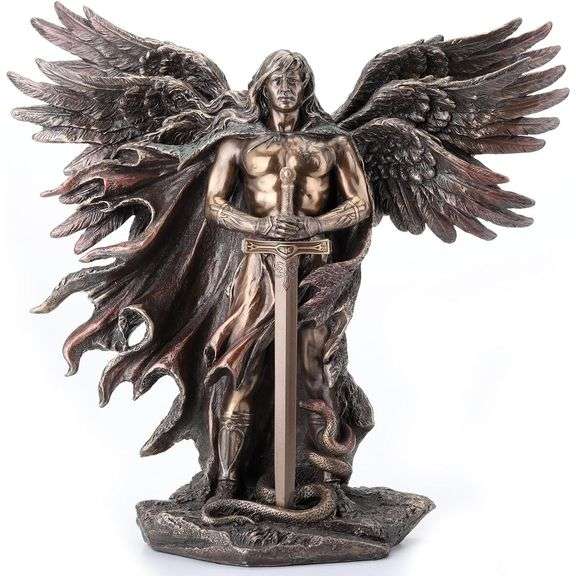 Six-Winged Guardian Angel Statue with Sword and Serpent