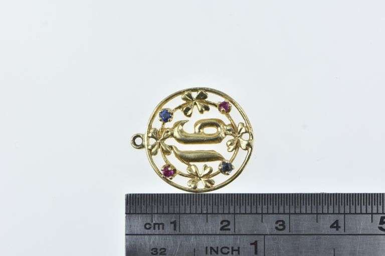 14K Yellow Gold Floral 16 Sweet Sixteen Ruby Sapphire Charm/Pendant