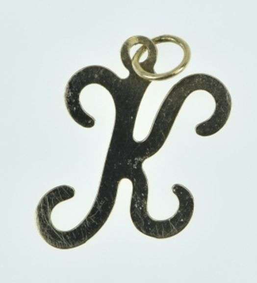 14K Yellow Gold K Cursive Letter Initial Monogram Name Charm/Pendant