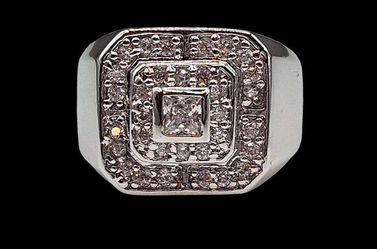 Men's 14 Kt White Gold Plate 7.25 Cttw Lab Simulated Diamond Ring