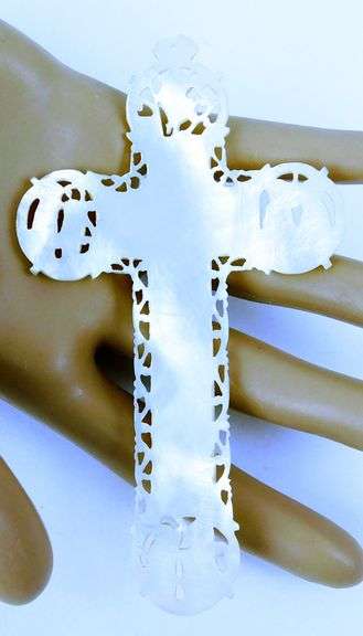 Incredible Antique Large Carved Mother of Pearl Crucifix