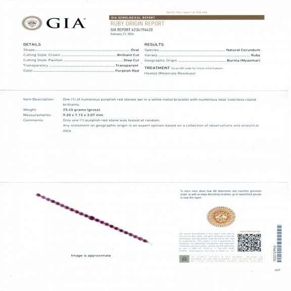 PLATINUM BURMESE RUBY AND DIAMOND BRACELET 20.63 C.T.W.