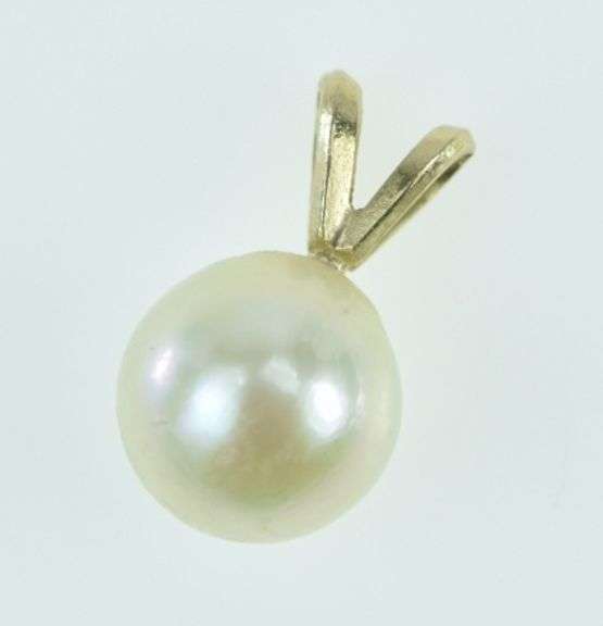 14K Yellow Gold 6.9mm Pearl Vintage Classic Statement Pendant