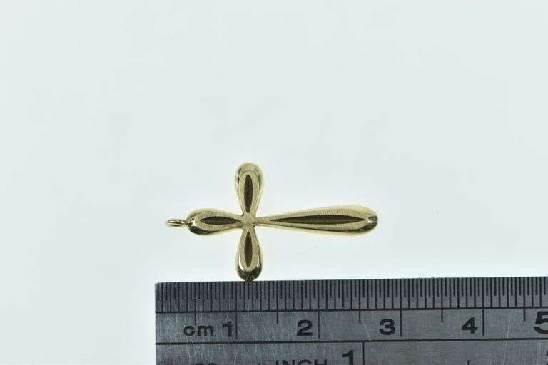 14K Yellow Gold Cross Curved Vintage Christian Faith Charm/Pendant