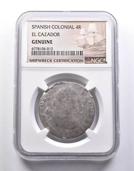 Genuine El Cazador Spanish Colonial 4 Reales NGC Shipwreck Certificate