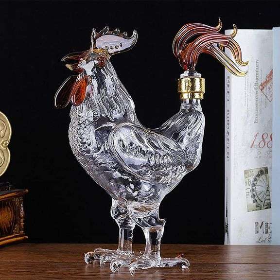 Glass Rooster Whiskey Decanter