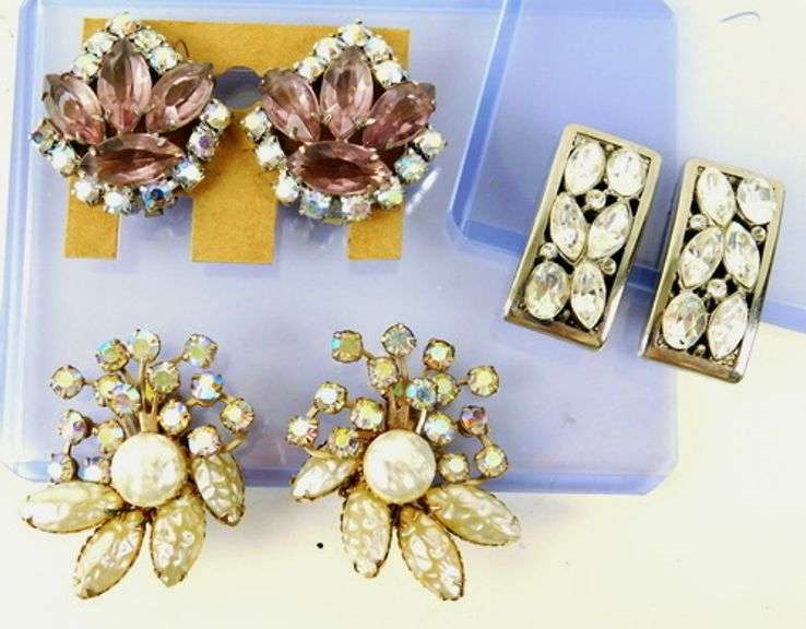 3 Pairs Vintage Rhinestone Earrings
