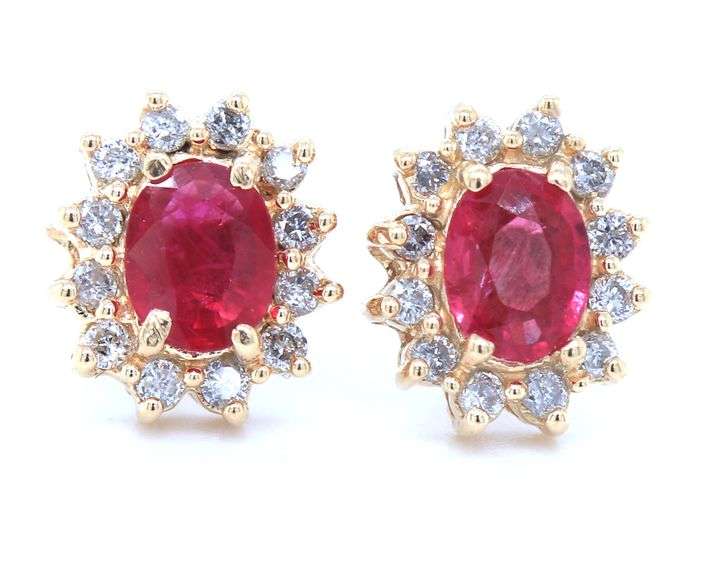 14kt Yellow gold 1ctw Ruby and diamond accent earrings