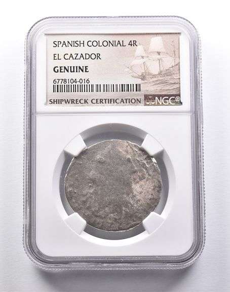 Genuine El Cazador Spanish Colonial 4 Reales NGC Shipwreck Certificate