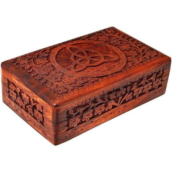 Handmade Celtic Carved Wooden Jewelry Box