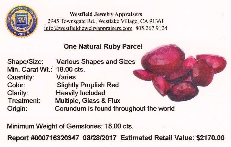 Wonderful Collection of 18.00CTW Ruby Gemstone Parcel
