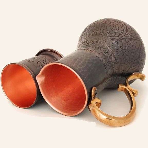 Engraved Copper Pitcher & Cup Set