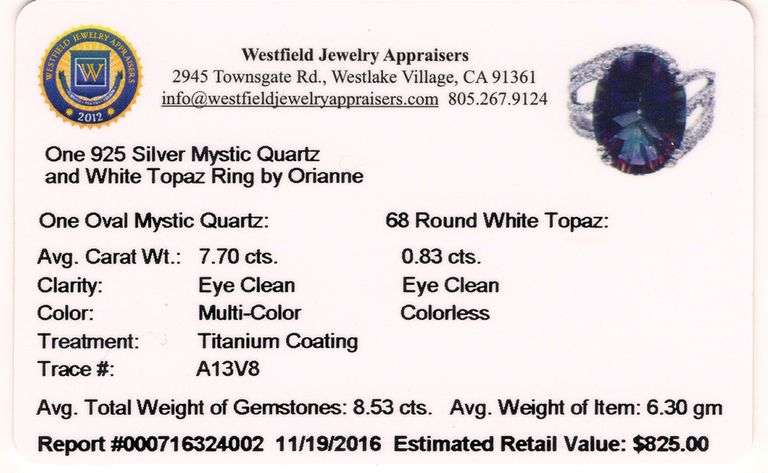 Marvelous 7.70CTS Mystic Quartz &. 0.83CTW White Topaz Ring in Sterling Silver