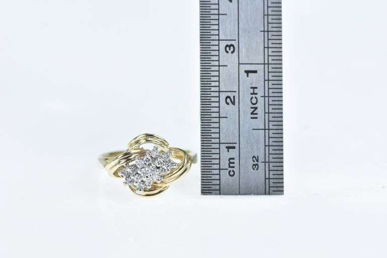 14K Yellow Gold Vintage Diamond Slanted Cluster Bypass Ring