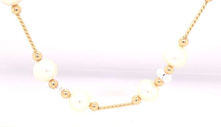 14kt Yellow gold freshwater pearl and fancy bead necklace