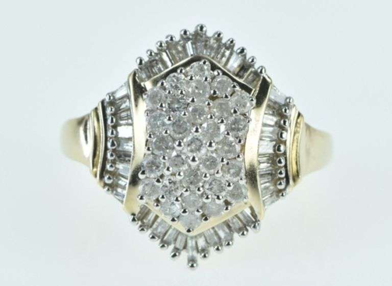 10K Yellow Gold 1.70 Ctw Baguette Halo Diamond Cluster Ring