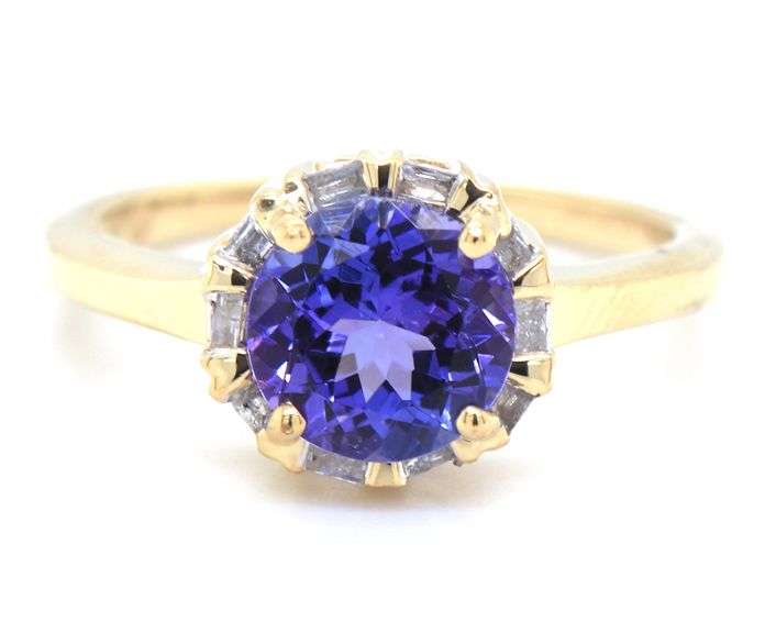 10kt Yellow gold Tanzanite and diamond halo ring