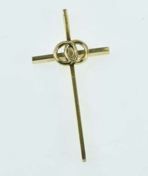 14K Yellow Gold Interlocking Ring Cross Christian Symbol Charm/Pendant