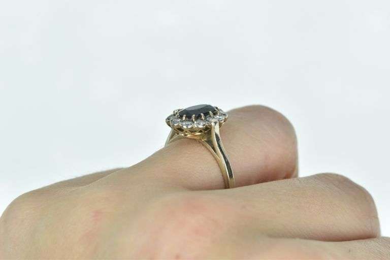 14K White Gold 2.00 Ctw Oval Sapphire Diamond Halo Ring