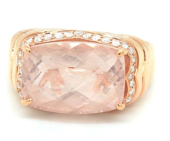 18kt Rose gold emerald cut Morganite and diamond ring
