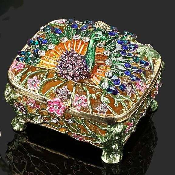 Vintage Peacock Enameled Jewelry Organizer