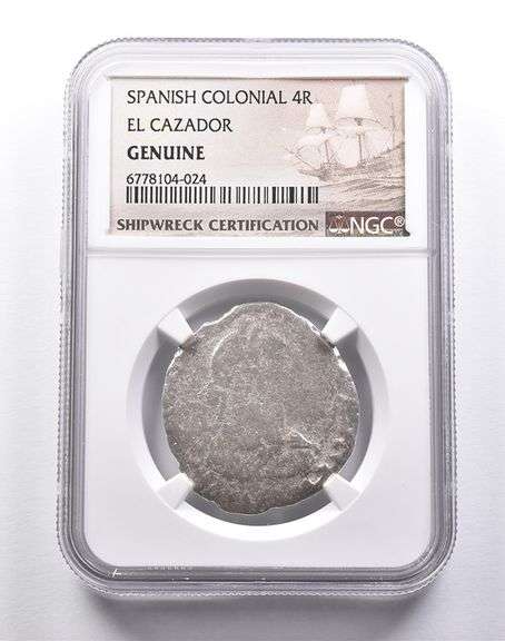 Genuine El Cazador Spanish Colonial 4 Reales NGC Shipwreck Certificate