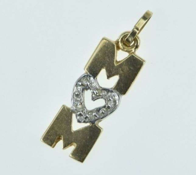 14K Yellow Gold Diamond Mom Heart Love Mother's Day Charm/Pendant