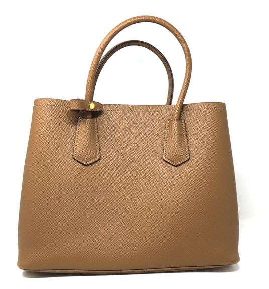 Prada Saffiano Cuir Caramel Papaya double bag Pomice