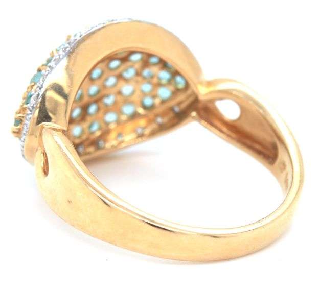 14kt Yellow gold blue topaz and sapphire ring