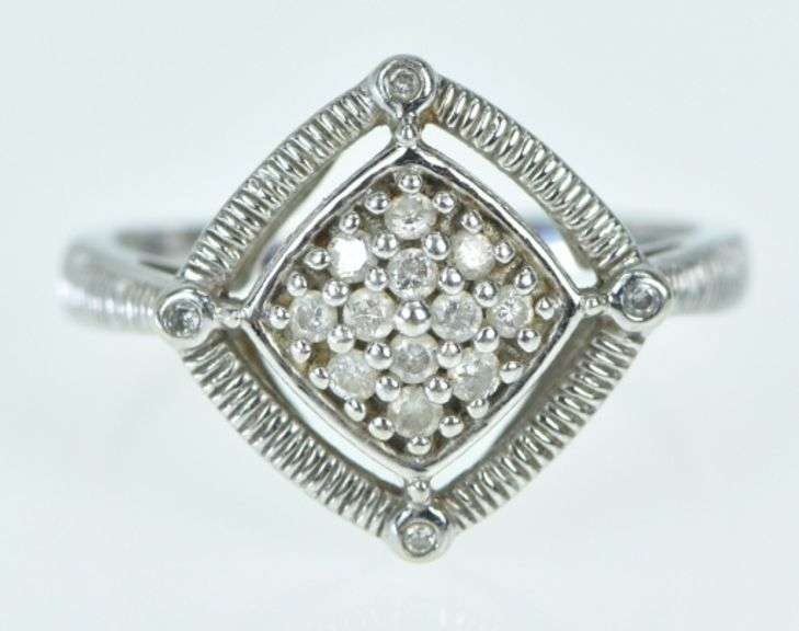 10K White Gold Squared Diamond Pave Domed Statement Ring