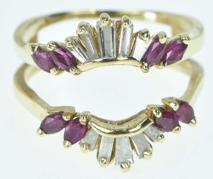 14K Yellow Gold Marquise Ruby Diamond Wrap Wedding Band Ring