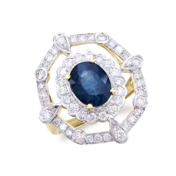 14KT Yellow Gold 2.05ct Blue Sapphire and Diamond Ring