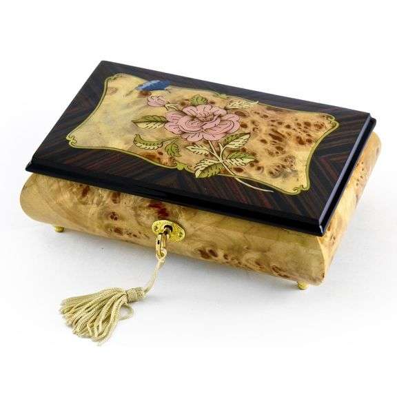 Pink Rose & Butterfly Rosewood Music Box